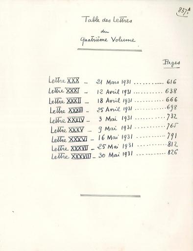 Vol. 4, "Histoire de l'astronomie : des origines jusqu'au temps d'Hipparque" : 9 lettres (n° 30 à 38) du 21 mars au 30 mai 1931, pages 616-837, suivies de tables (numérisées).